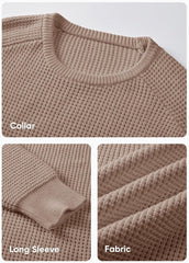 Men's Crewneck Pullover Sweater Waffle Textured Knitted Sweaters Casual Loose Fit Sweaters with Ribbing Edge