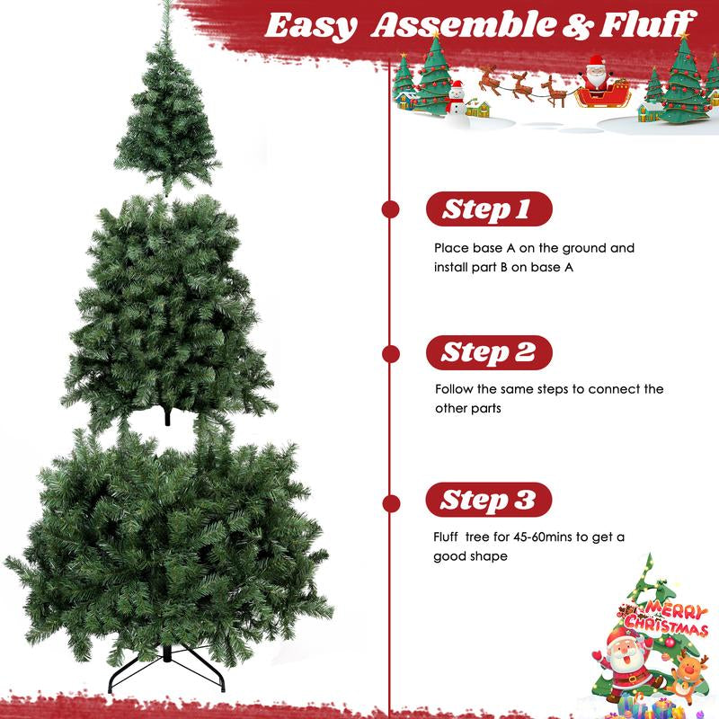 Okicoler Pre-Lit Christmas Tree Premium Hinged Artificial Pine Lighted Holiday Tree for Home, Office Branch Tips, Lights, Metal Hinges, Foldable Base