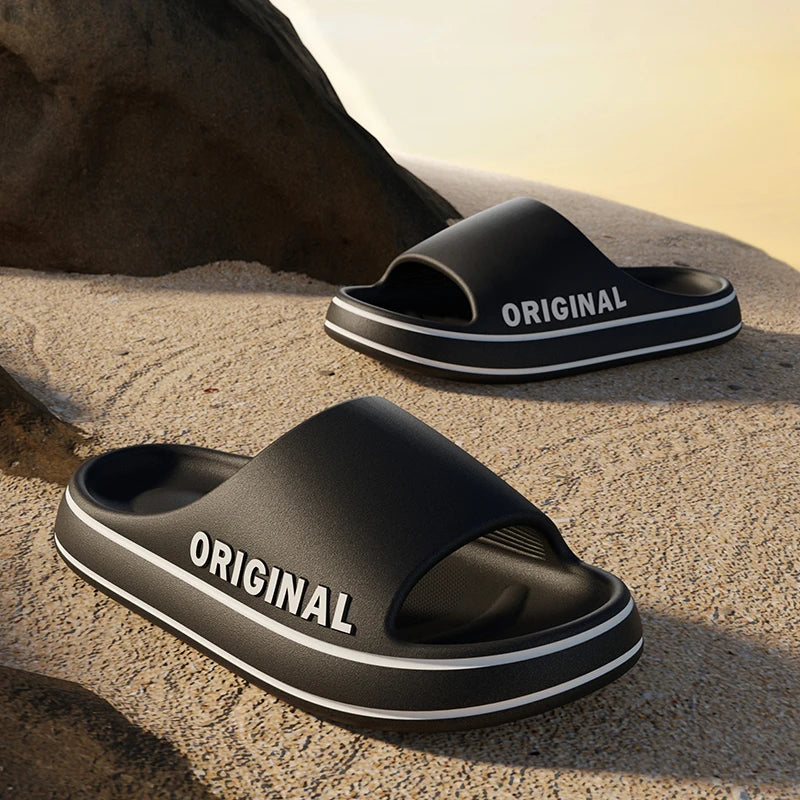 Feslishoet Women - Men Letter Slippers Beach Slides Solid Color Mens 