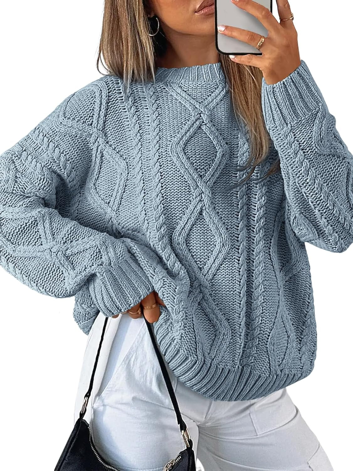 Women's Oversized Cable Knit Crewneck Sweaters