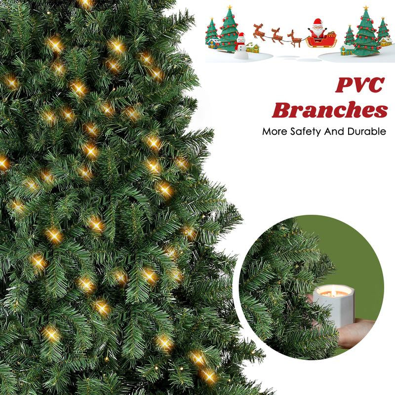 Okicoler Pre-Lit Christmas Tree Premium Hinged Artificial Pine Lighted Holiday Tree for Home, Office Branch Tips, Lights, Metal Hinges, Foldable Base