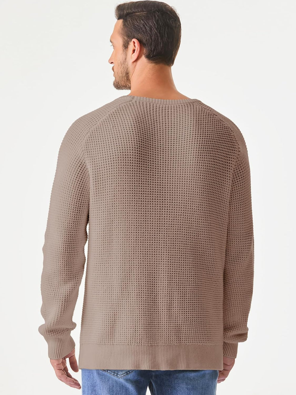 Men's Crewneck Pullover Sweater Waffle Textured Knitted Sweaters Casual Loose Fit Sweaters with Ribbing Edge