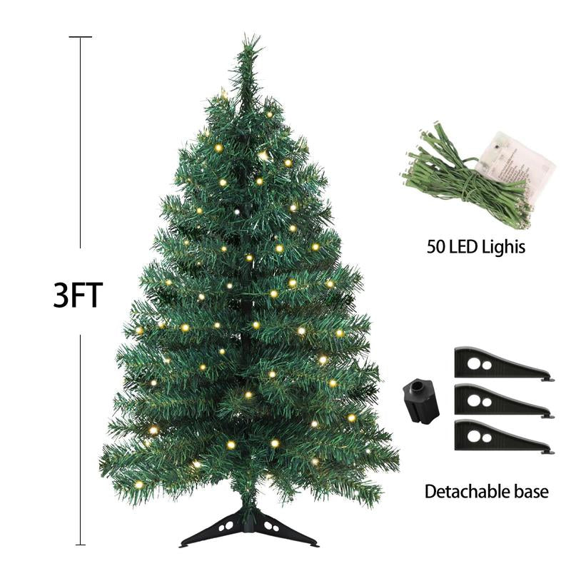 Okicoler Pre-Lit Christmas Tree Premium Hinged Artificial Pine Lighted Holiday Tree for Home, Office Branch Tips, Lights, Metal Hinges, Foldable Base