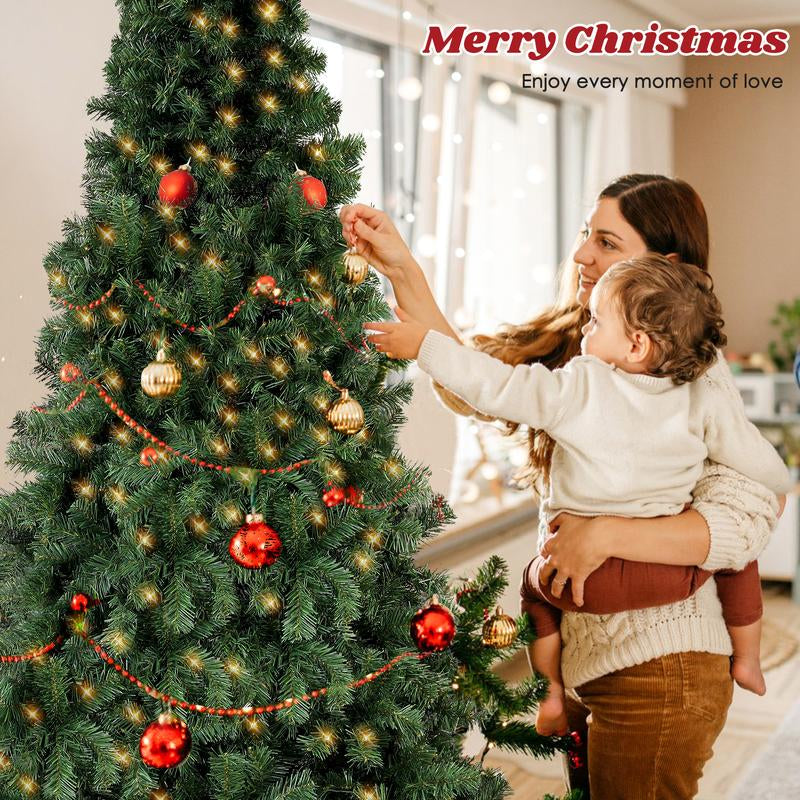 Okicoler Pre-Lit Christmas Tree Premium Hinged Artificial Pine Lighted Holiday Tree for Home, Office Branch Tips, Lights, Metal Hinges, Foldable Base