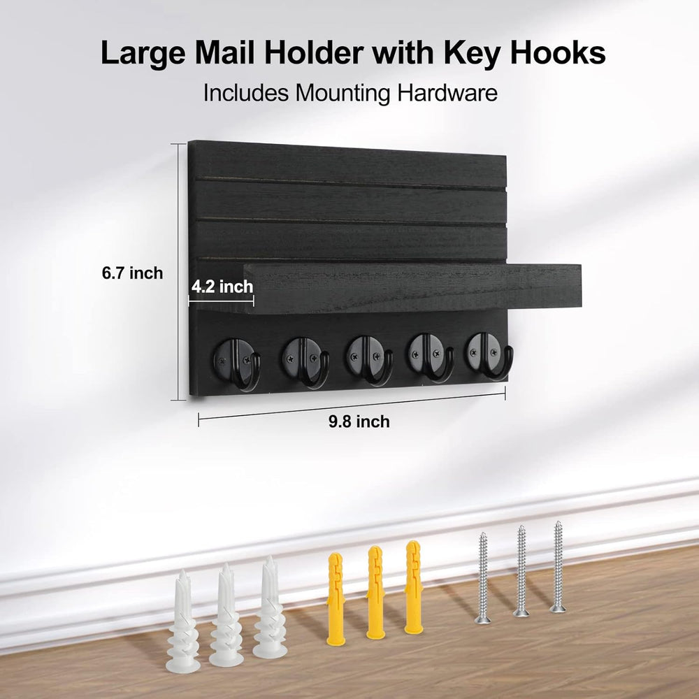 Key Holder for Wall, Decorative Key and Mail Holder with Shelf Has Large Hooks for Bags