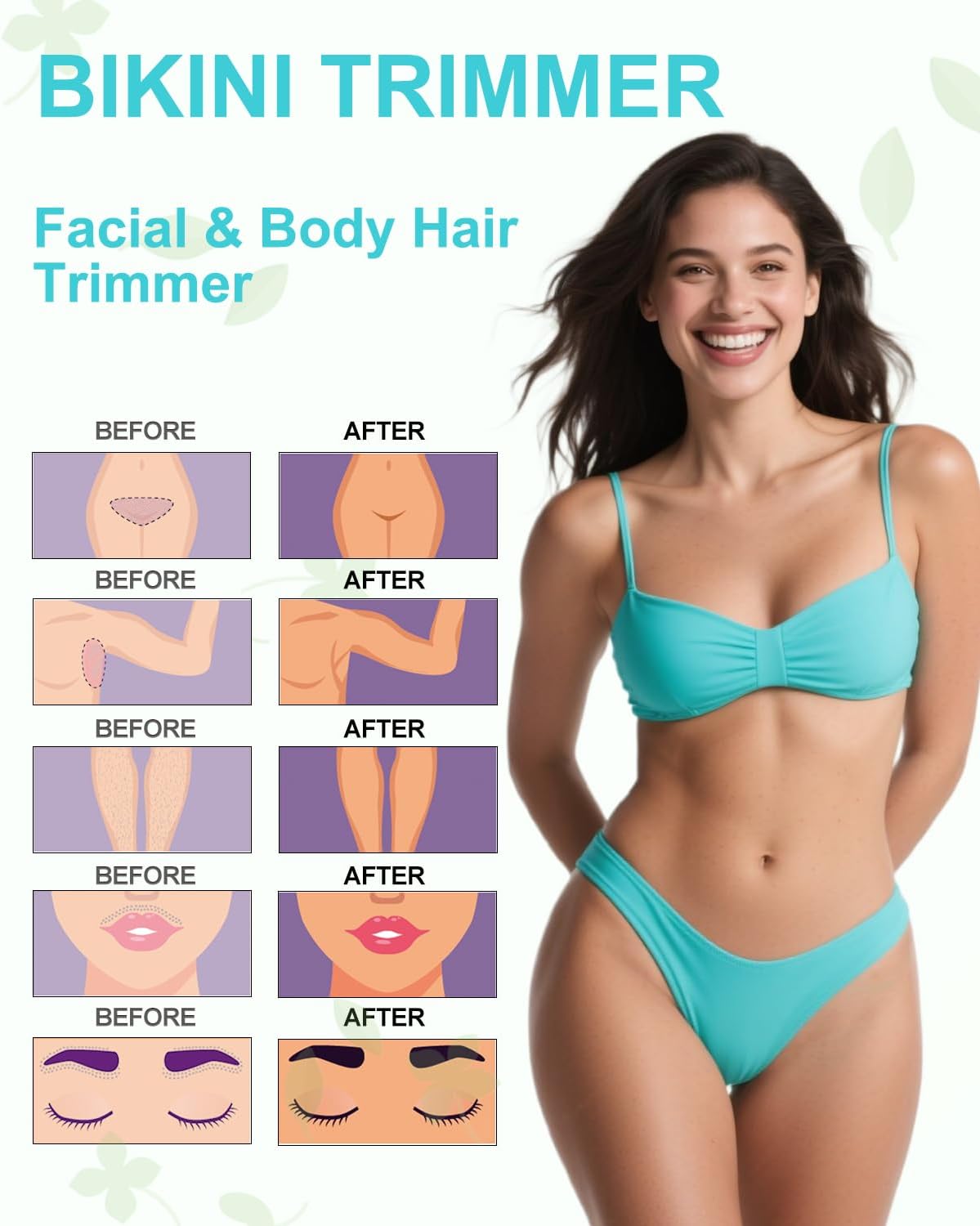 Bikini Trimmer for Women,2-In-1 Painless Electric Razors & Shaver Nose