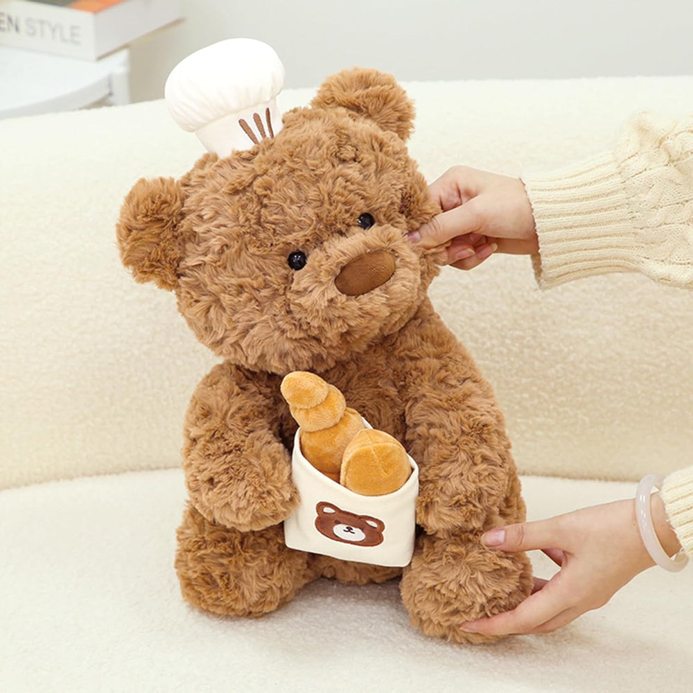 Chef Teddy Bear Stuffed Animal Holds Toast Bread Bag Cute Bear Plush