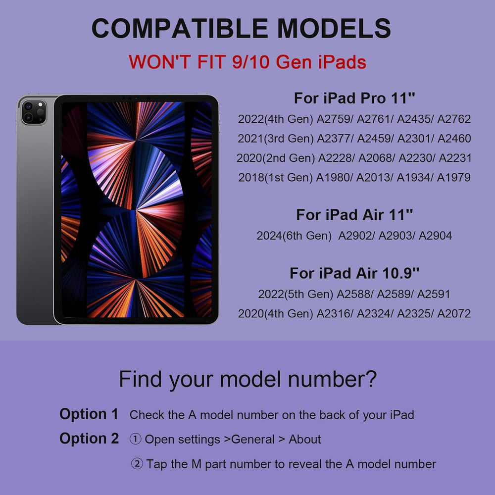 Magic Keyboard Case for Ipad Air 11'' M2 2024 & Ipad Pro 11'' 1St-4Th Gen – Slim 