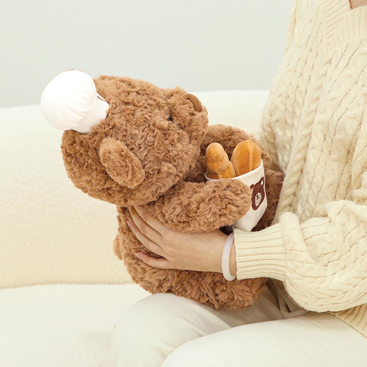 Chef Teddy Bear Stuffed Animal Holds Toast Bread Bag Cute Bear Plush