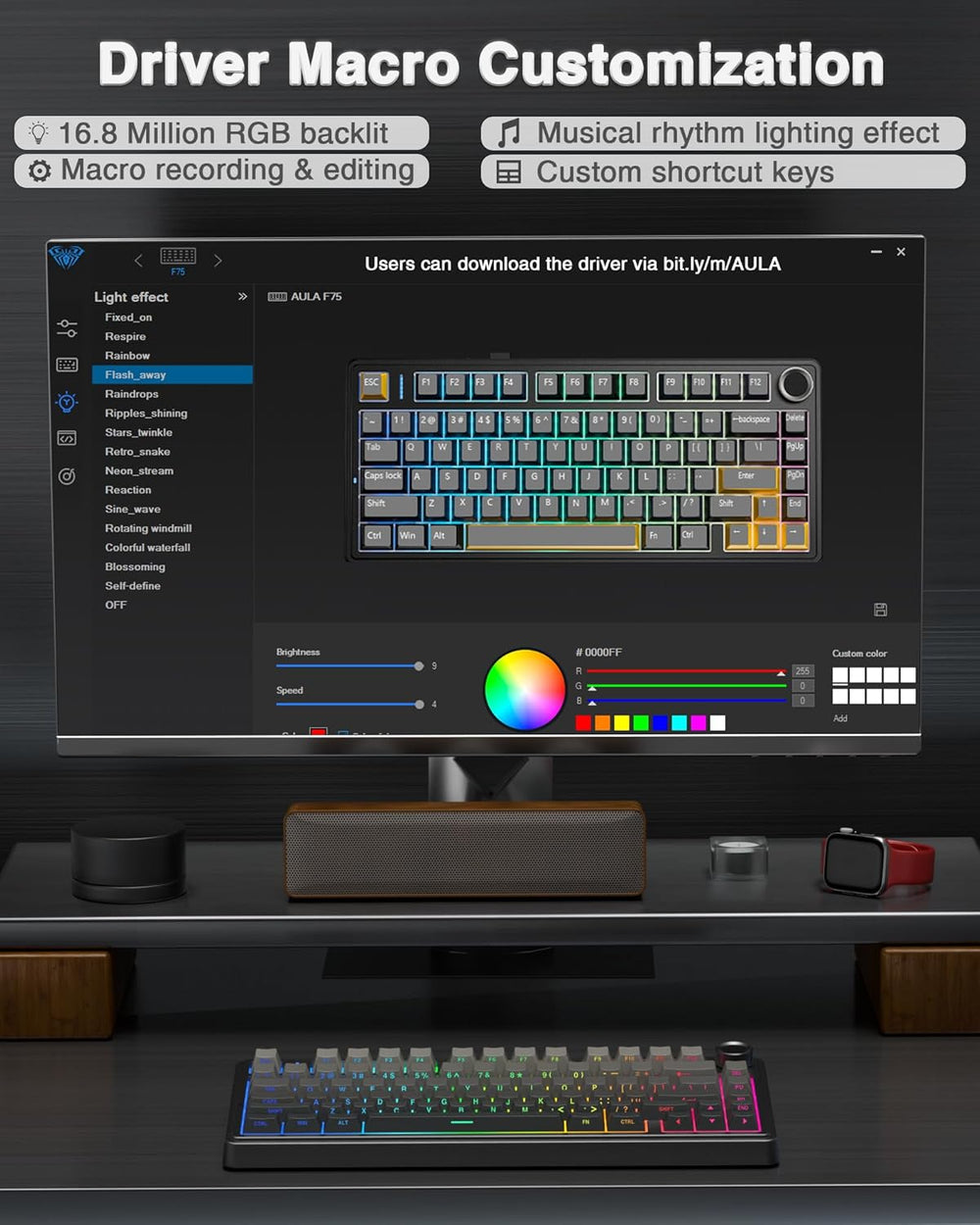 F75 Pro Wireless Mechanical Keyboard,75% Hot Swappable Custom Keyboard with Knob,RGB Backlit