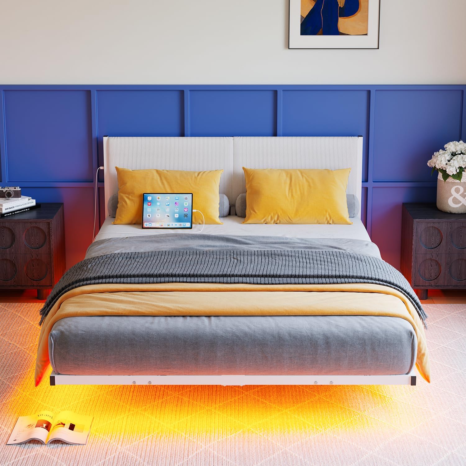 Full Size Bed Frame,Floating Bed Frame Full Size with Headboard