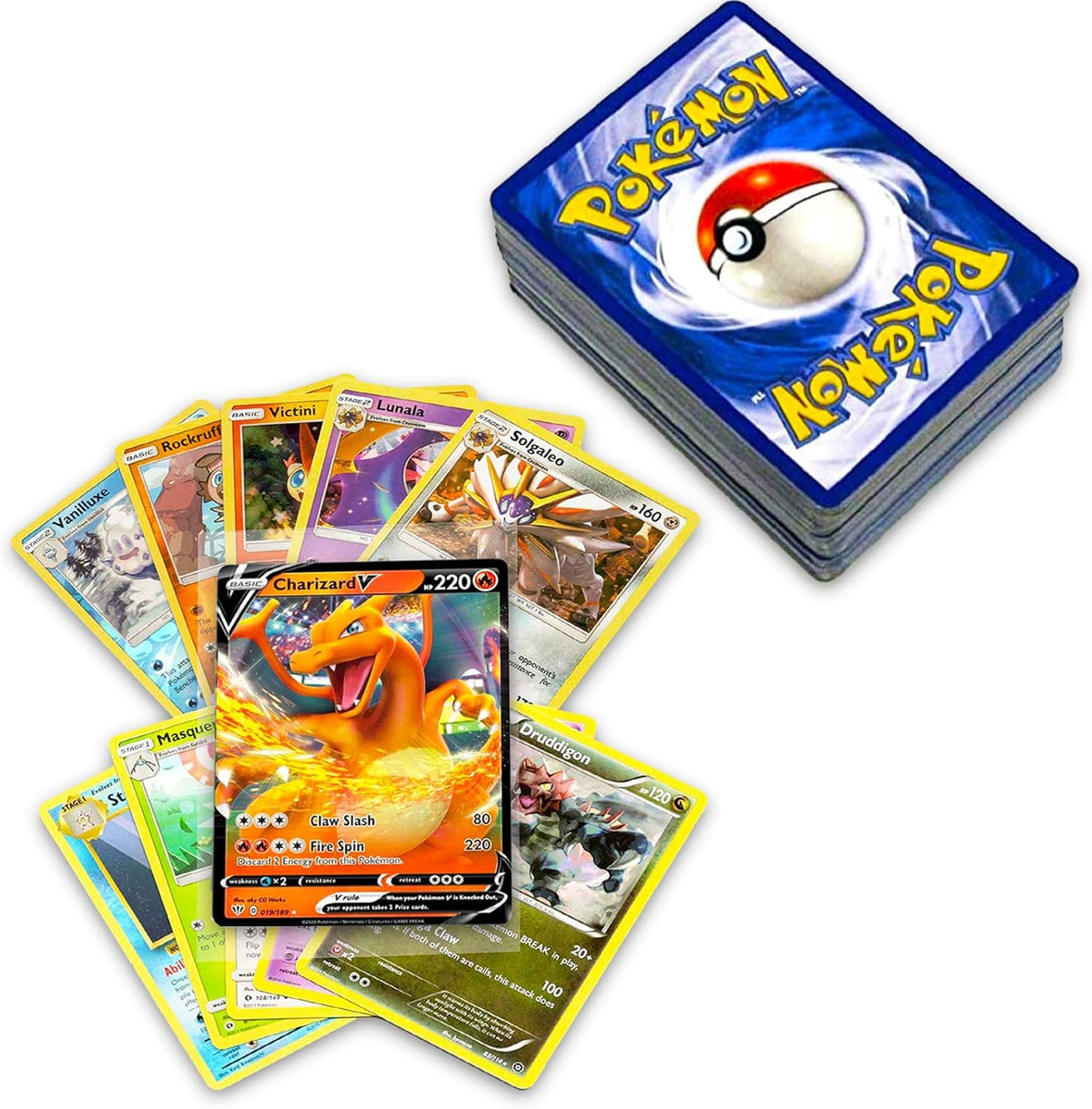 50+ Official Pokemon Cards Collection with 5 Foils in Any Combination