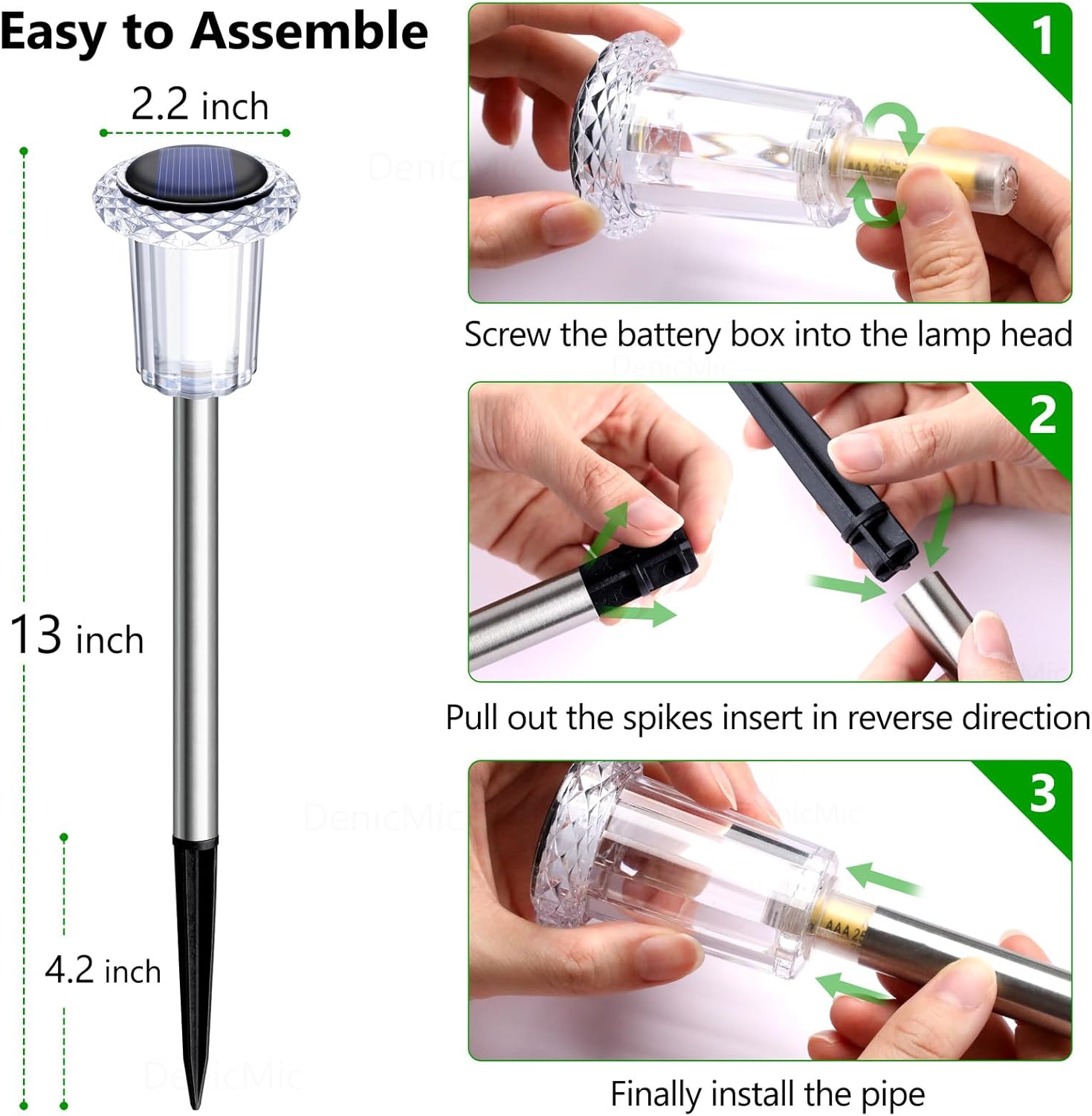 Solar Lights Outdoor 10 Pack Waterproof 6000K Cold White LED Stainless Steel Stake for Pathway Yard Garden Driveway Solar Powered outside Decor