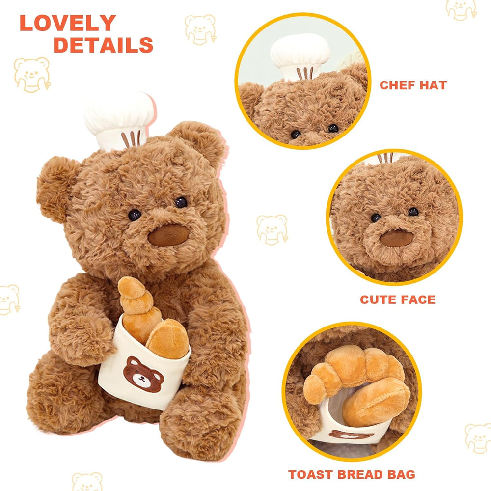 Chef Teddy Bear Stuffed Animal Holds Toast Bread Bag Cute Bear Plush