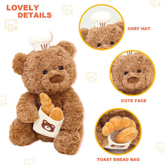 Chef Teddy Bear Stuffed Animal Holds Toast Bread Bag Cute Bear Plush