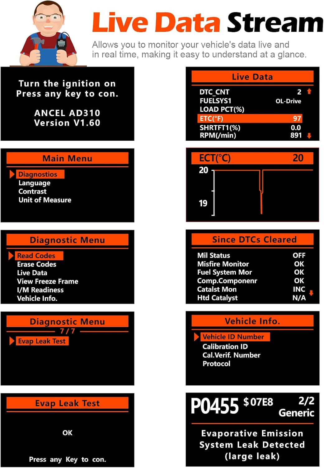 AD310 Classic Enhanced Universal OBD II Scanner Car Engine Fault Code Reader CAN Diagnostic Scan Tool