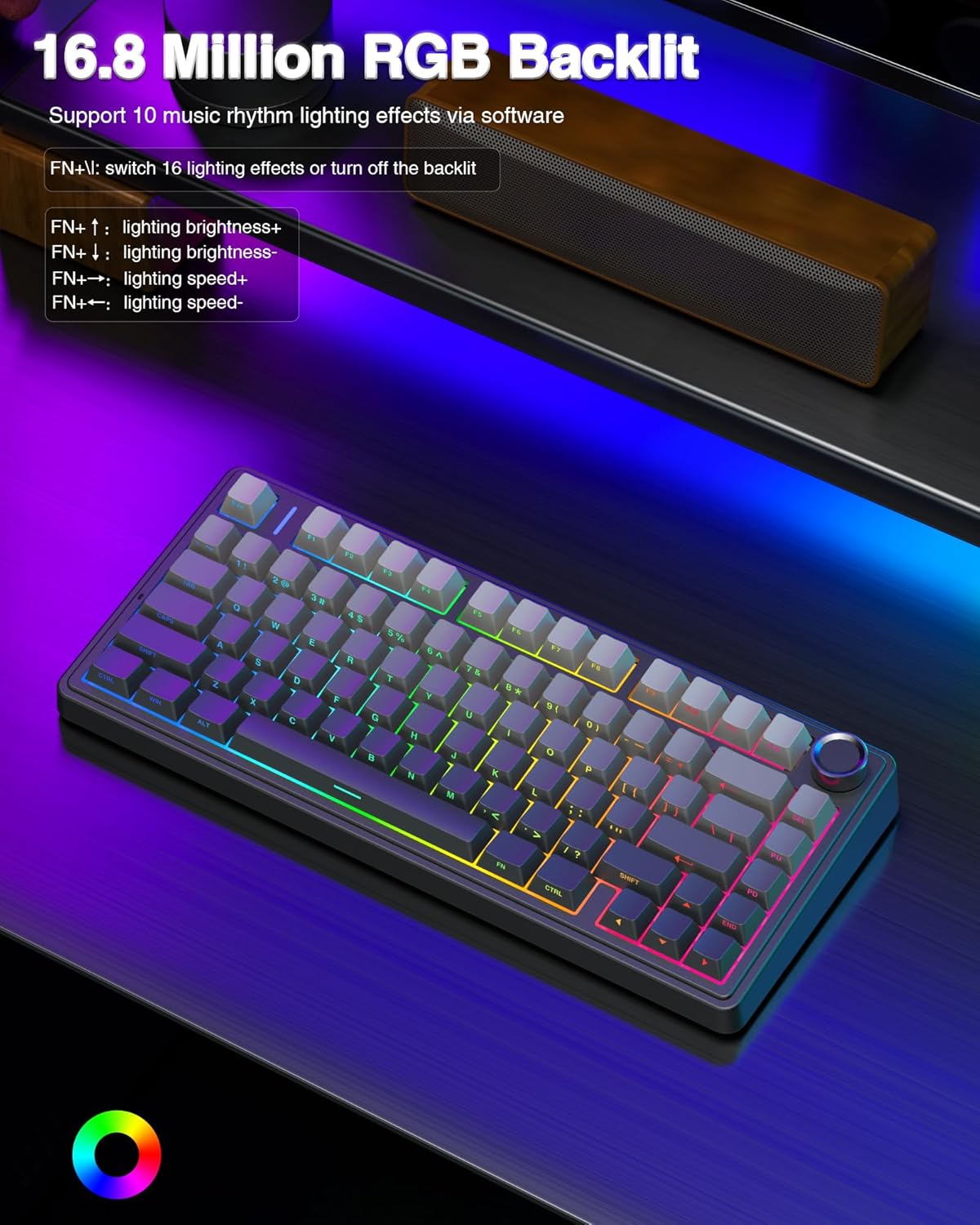 F75 Pro Wireless Mechanical Keyboard,75% Hot Swappable Custom Keyboard with Knob,RGB Backlit