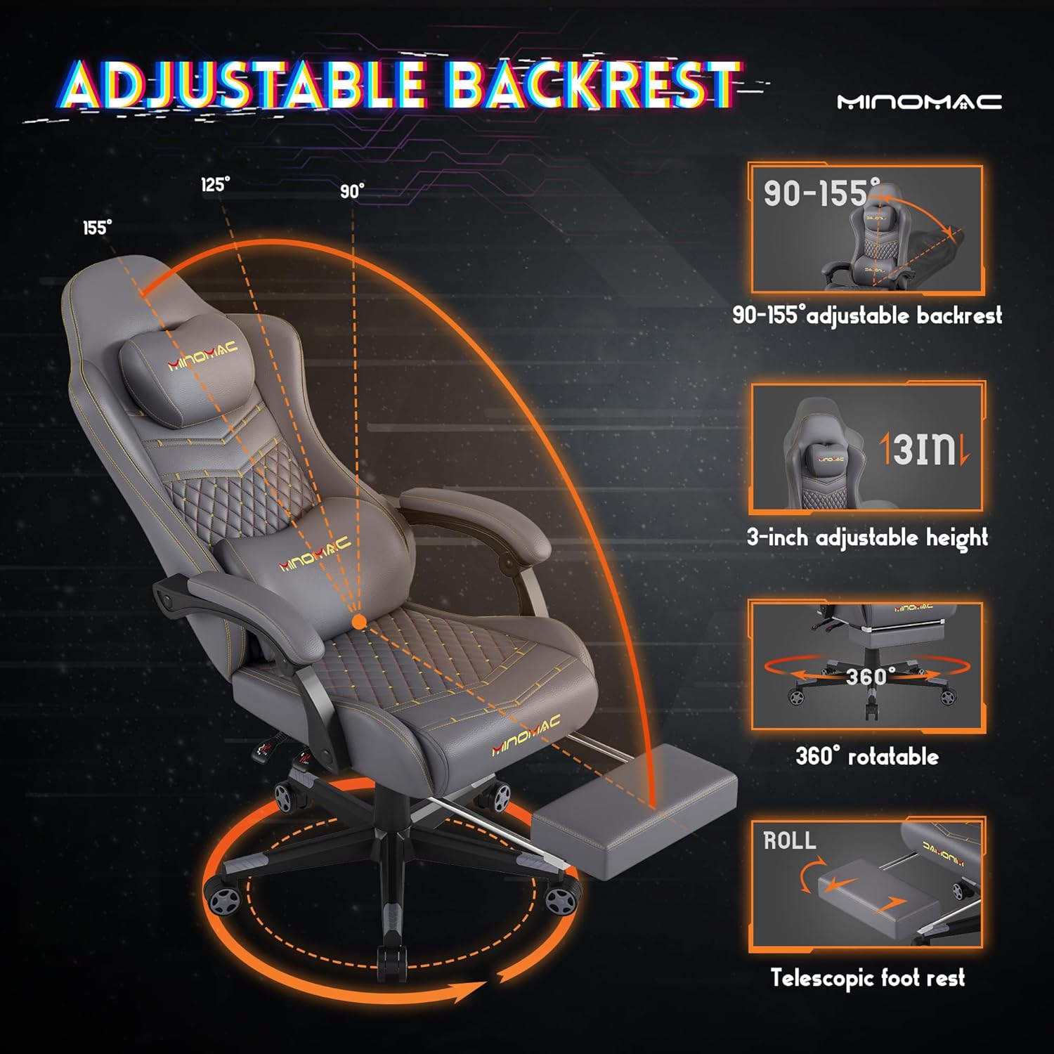 Gaming Chair,Ergonomic Computer Gaming Chair,400Lb Load-Bearing,Retractable Footrest