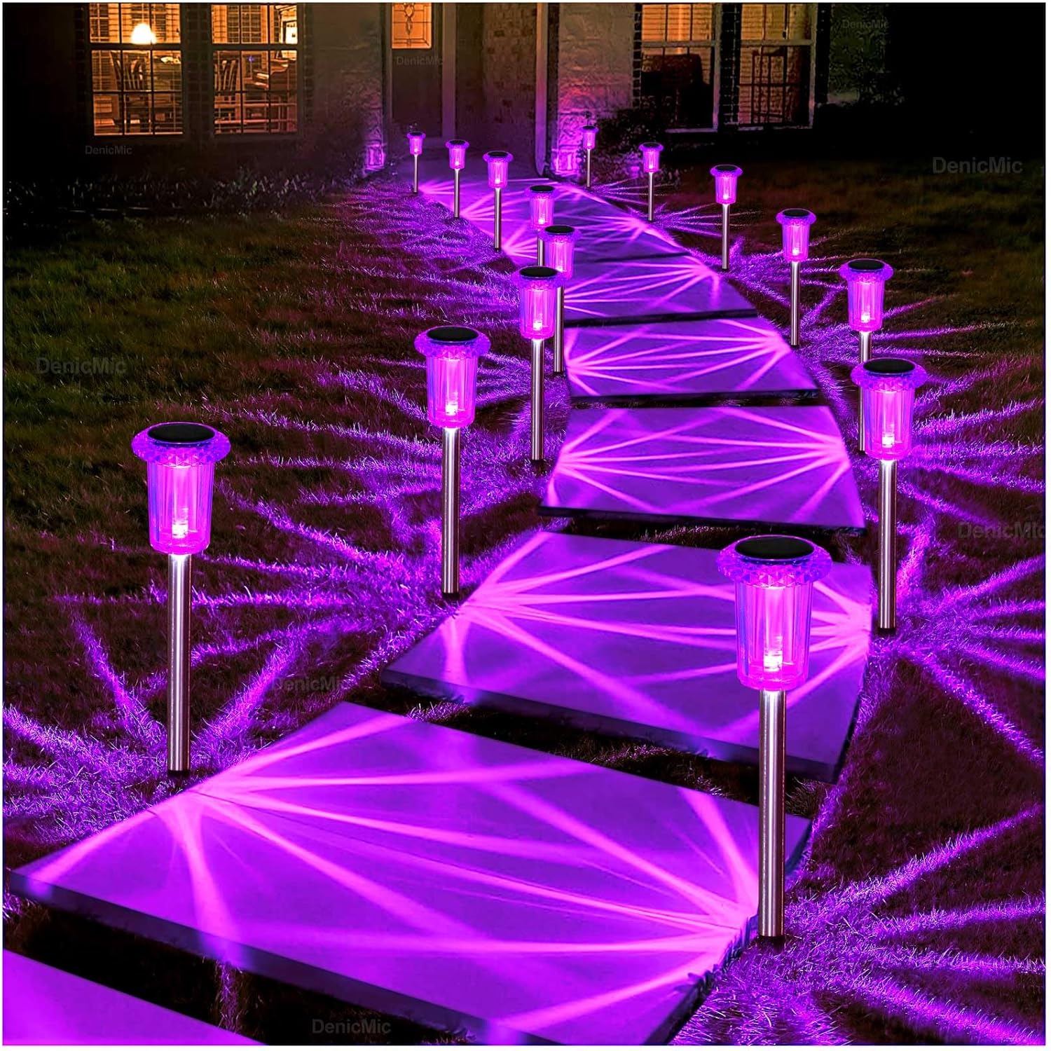 Solar Lights Outdoor 10 Pack Waterproof 6000K Cold White LED Stainless Steel Stake for Pathway Yard Garden Driveway Solar Powered outside Decor