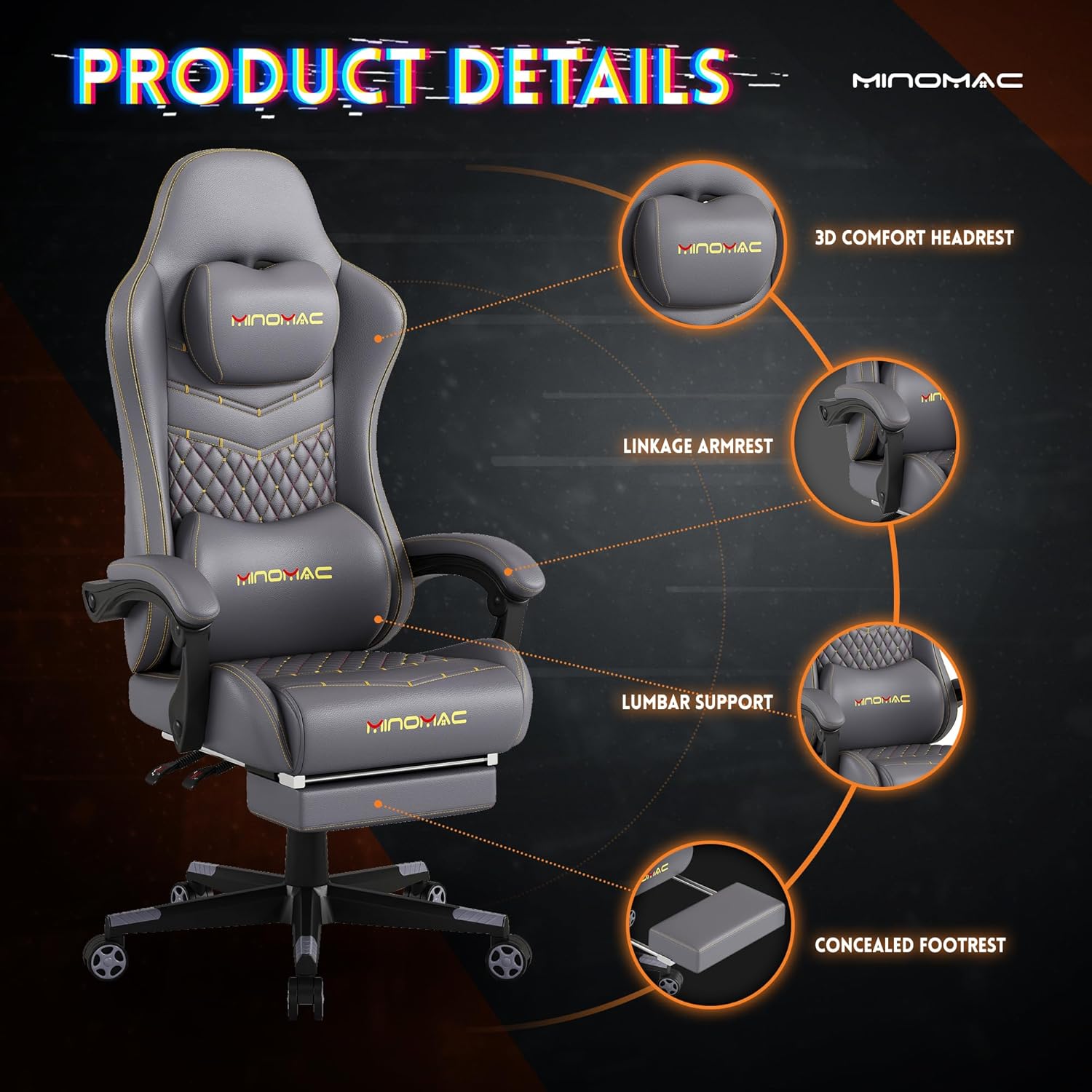 Gaming Chair,Ergonomic Computer Gaming Chair,400Lb Load-Bearing,Retractable Footrest