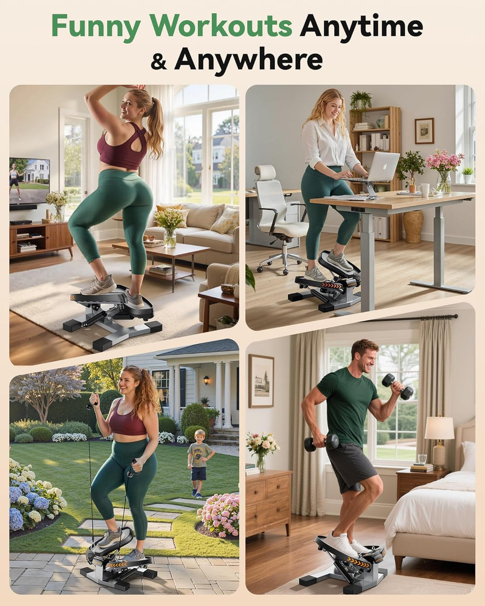 Stair Stepper,Twist/Mini Stepper for Exercise at Home,Step Machine with Resistance Bands for Full Body Workout