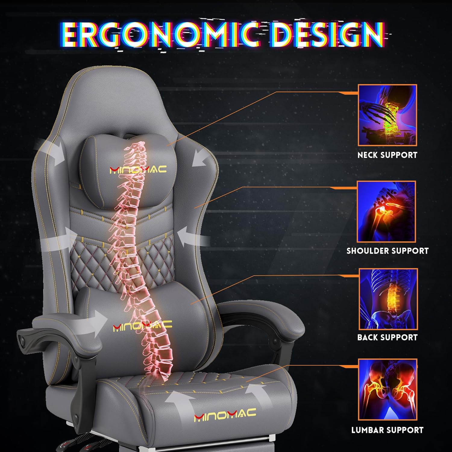 Gaming Chair,Ergonomic Computer Gaming Chair,400Lb Load-Bearing,Retractable Footrest