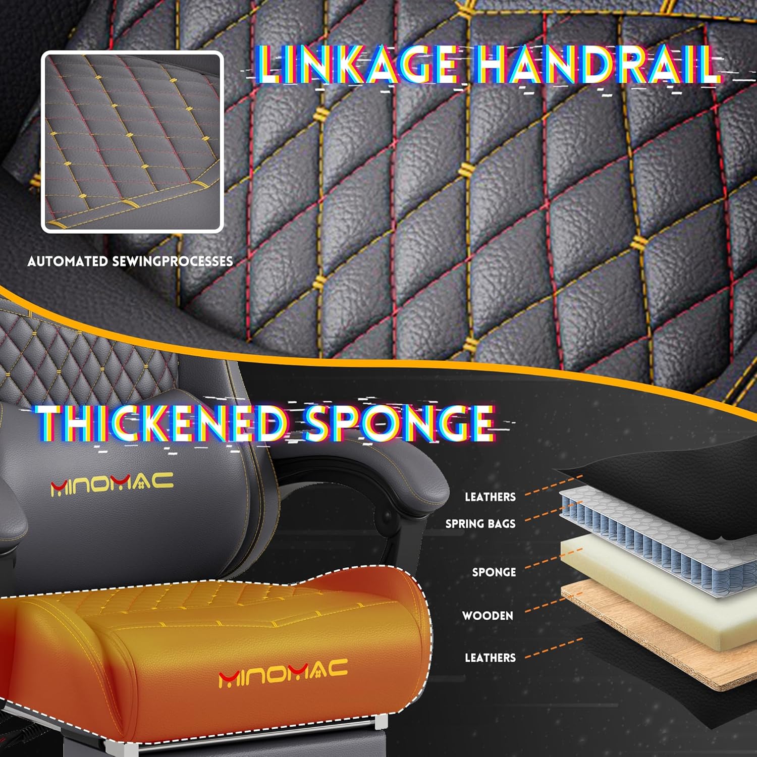 Gaming Chair,Ergonomic Computer Gaming Chair,400Lb Load-Bearing,Retractable Footrest