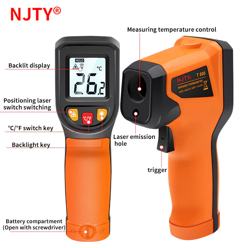 NJTY Digital Infrared Thermometer -50~600℃ Pyrometer Gun