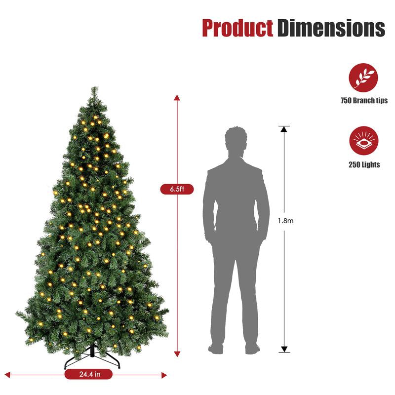 Okicoler Pre-Lit Christmas Tree Premium Hinged Artificial Pine Lighted Holiday Tree for Home, Office Branch Tips, Lights, Metal Hinges, Foldable Base
