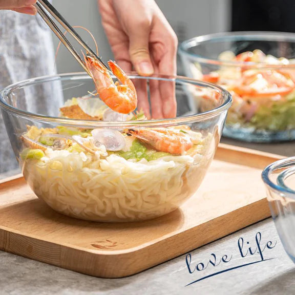 Japanese-Style Transparent Glass Large Salad Bowl