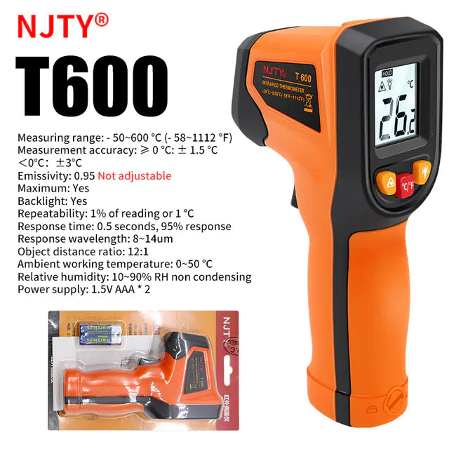 NJTY Digital Infrared Thermometer -50~600℃ Pyrometer Gun